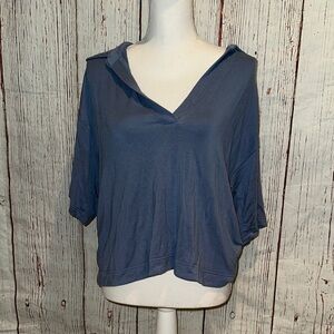 Athleta Blue 3/4 Sleeve Notched Collar Blouse